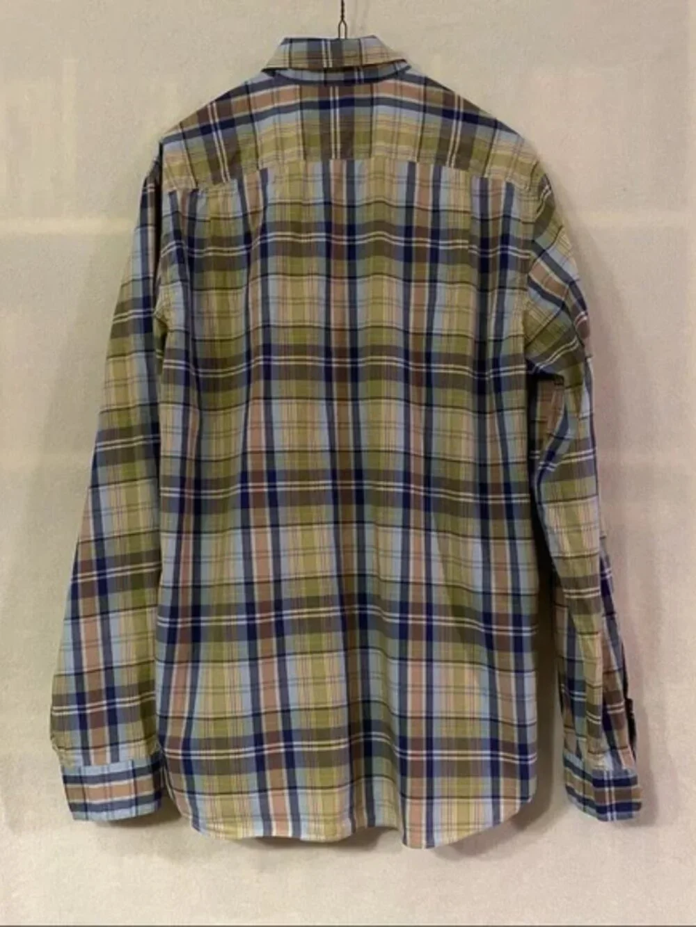 J. Crew green yellow brown blue plaid cotton light weight button down shirt